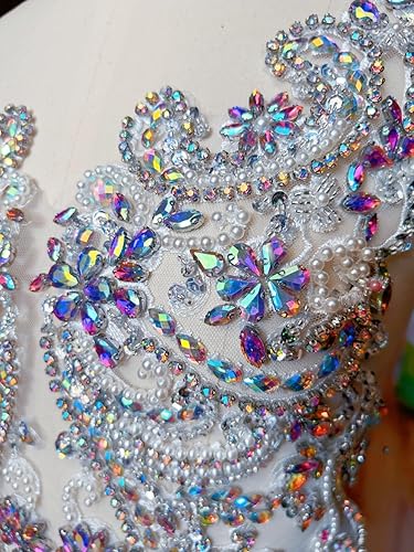 Miniatura 12 de Apliques de encaje hechos a mano con diamantes de imitación para coser en cuentas de vidrio, accesorios para ropa de vestir (blanco)