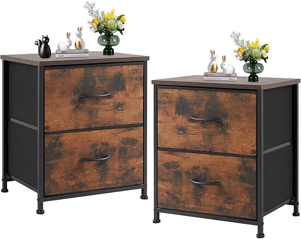 Sweetcrispy Nightstand Set of 2 with 2 Storage Drawers, 20" Height Small Bed Side Furniture End Table, Wooden Top Fabric Cabinet Kids Mini Dresser for Bedroom, Closet, Entryway, College Dorm