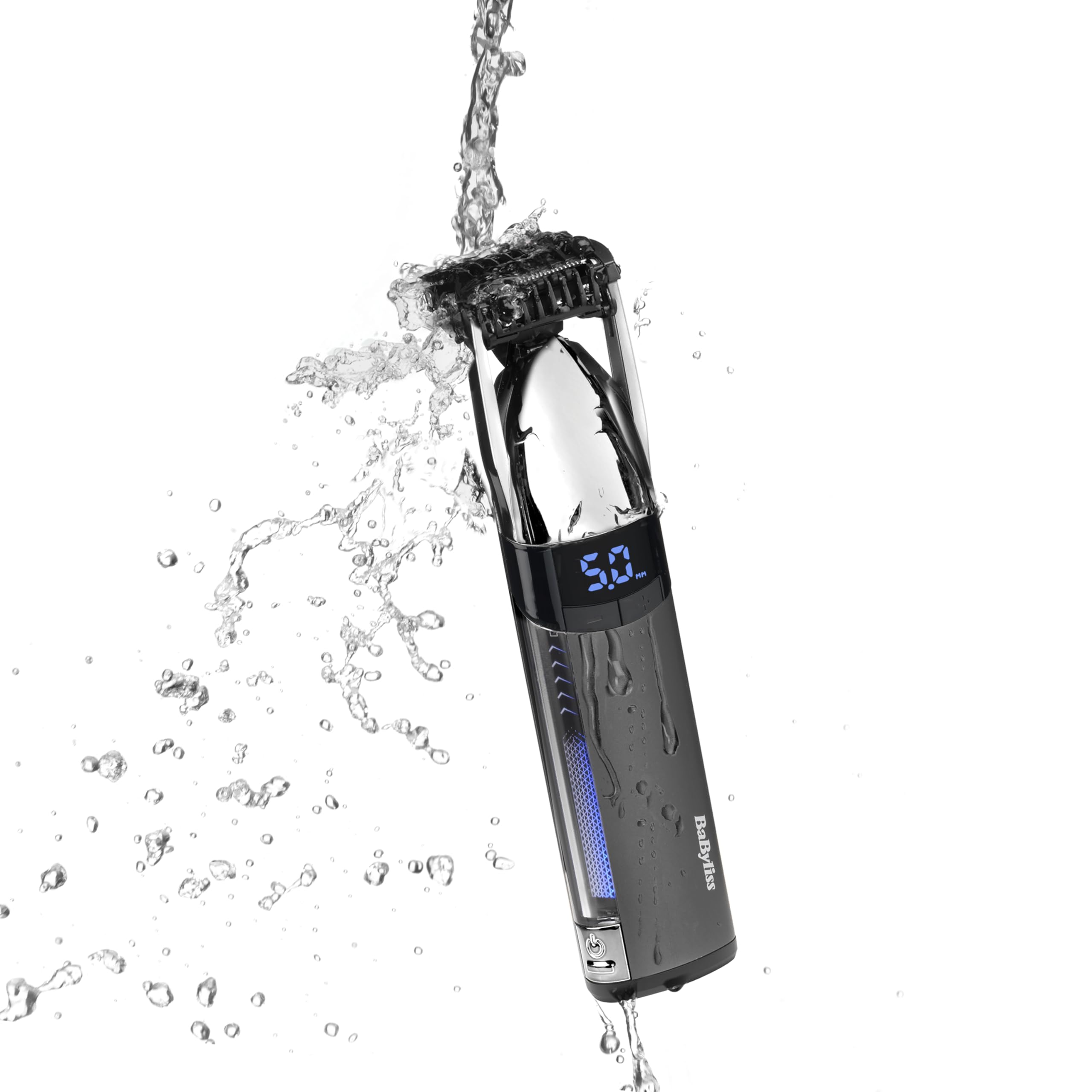 BaByliss Super‑X Cortabarbas Stubble – Cortabarbas impermeable con cuchillas de acero japonés, control motorizado (0,4–5 mm), pantalla digital, batería de litio, 90 minutos de autonomía, S996E