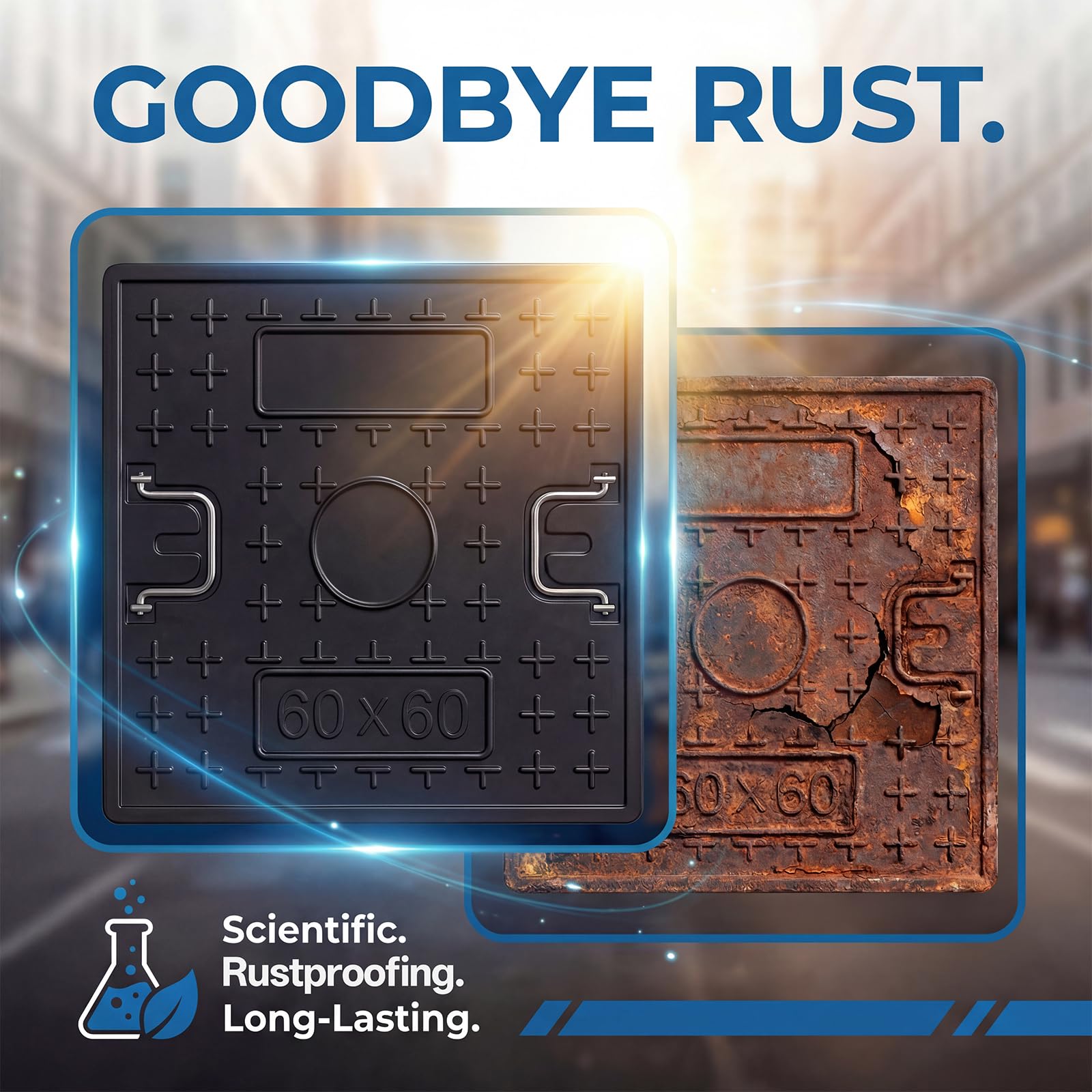 Maeklon 24"x24" Solid Square Septic Tank Lid and Base, 1.5T Load-Bearing Manhole Cover and Frame with Handles, Reinforced Manhole Cover for Yard Lawn Garden Pavement, Black - 5