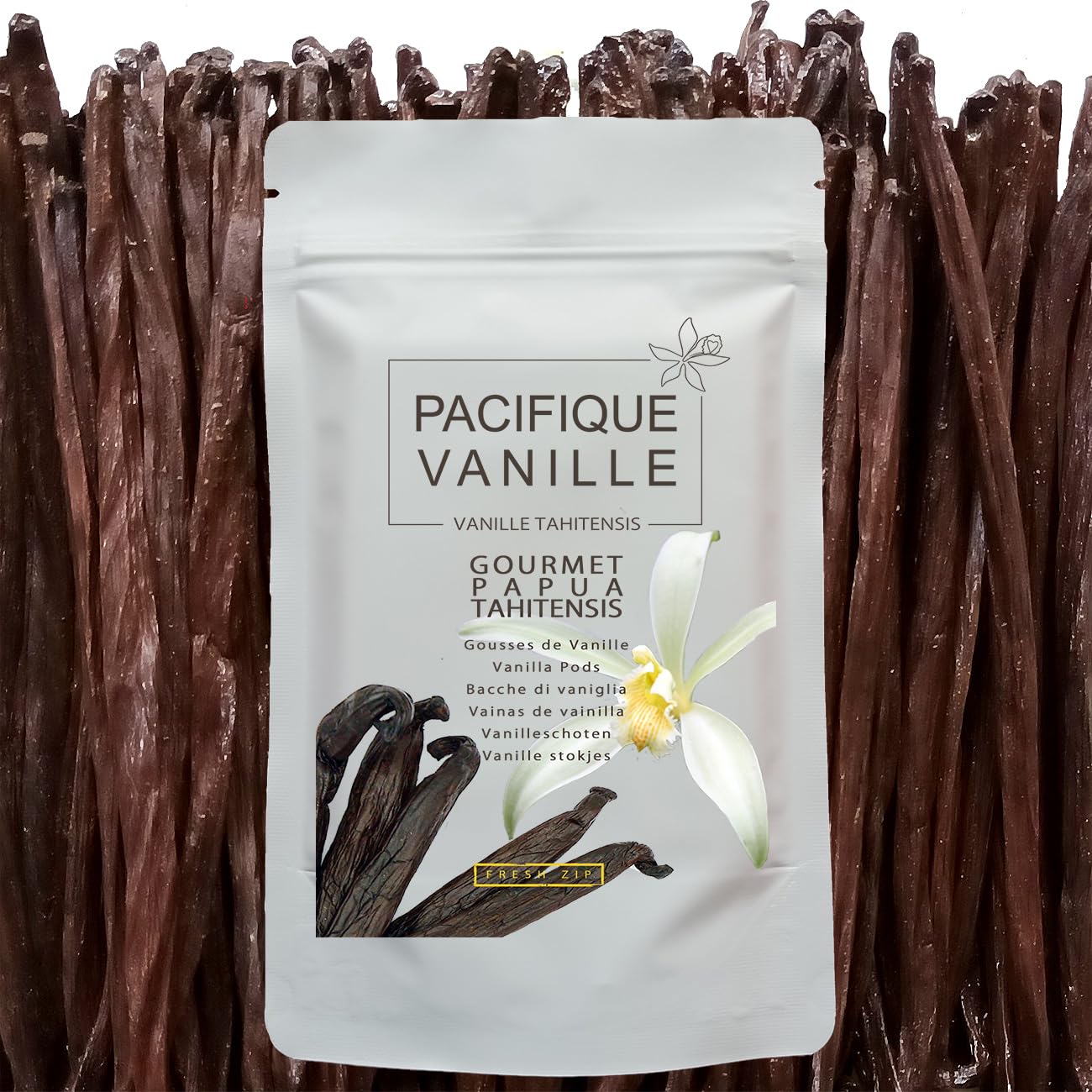 "Pacifique Vanille" 6 baccelli di vaniglia Gourmet Tahitensis 14-16 cm/sacchetto salvafreschezza con cerniera/qualità di grado A / 100% biologico.