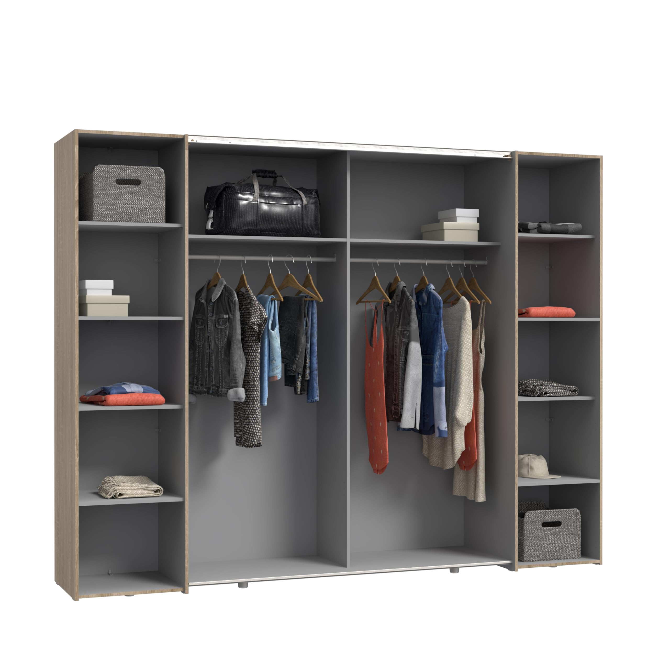 Deine Tante Emma Forte Narago 270 Armoire à Portes coulissantes avec Portes pivotantes Blanc combiné avec décor en Bois chêne Sonoma 270,3 cm de Large x 210,5 cm de Haut x 61,2 cm de Profondeur