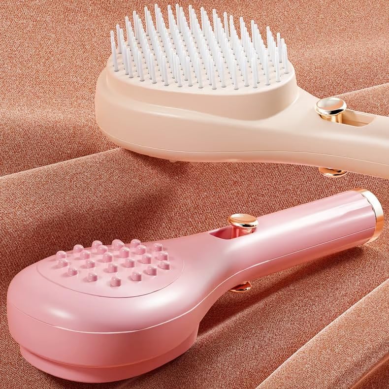 Image of Anti Static Massage Comb One-Click Cleaning hair Comb and Brush, Massage Comb, Scalp Cleansing, hair Combs for Women and Men, Portable Telescopic Massage Comb (CREAM)
