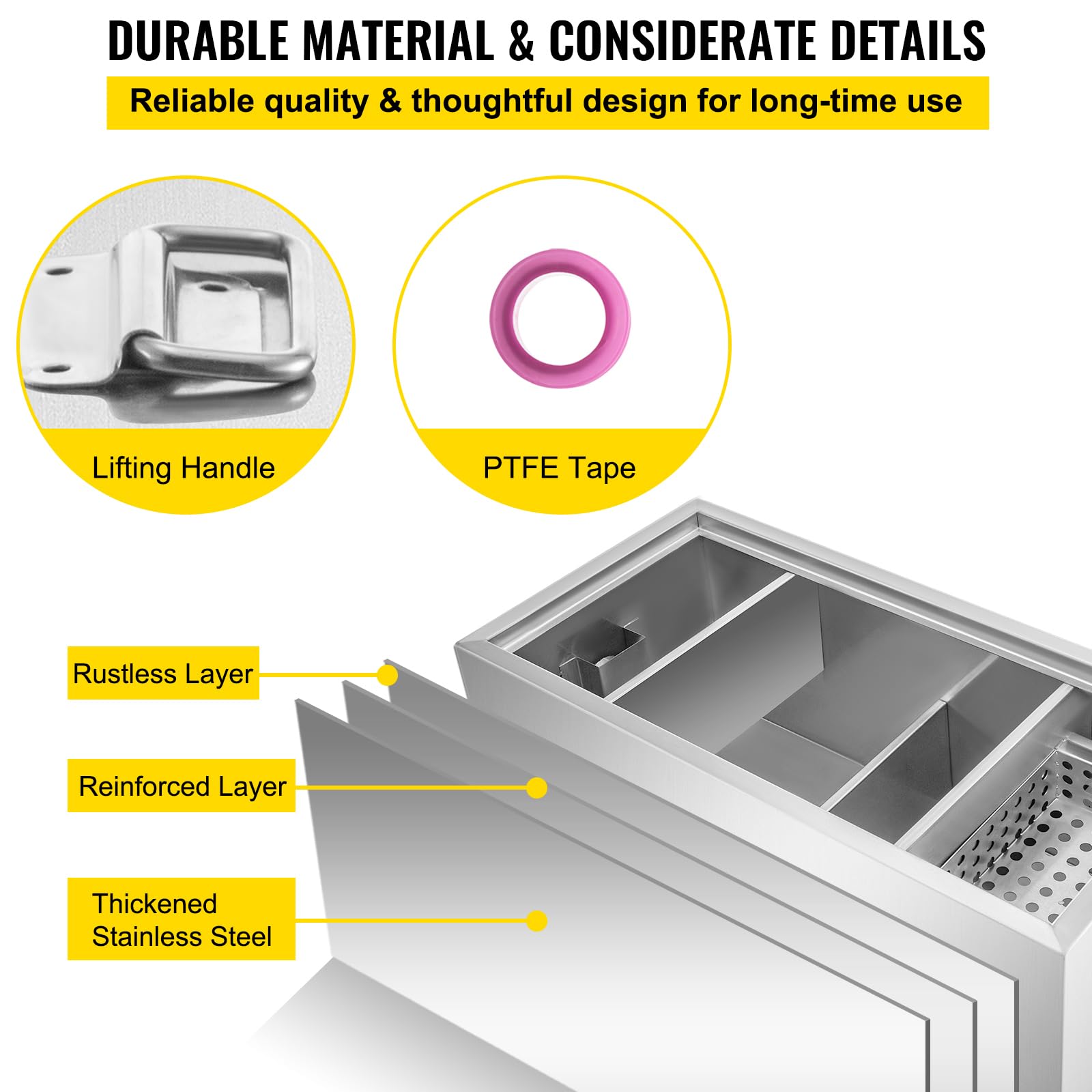 VEVOR Interceptor de Grasa Comercial Separador de Grasa 3,6kg Trampa de Grasa Entrada Superior Acero Inoxidable Debajo del Fregadero Separador de Agua y Aceite 2,8GPM para Cocina, Cantina, Restaurante