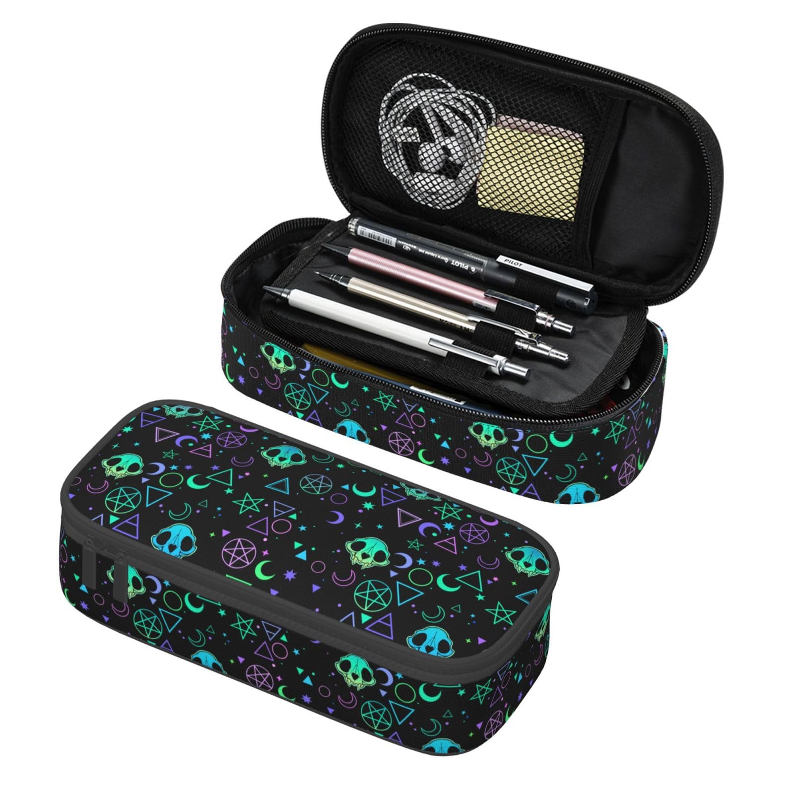 HKHEHOP Magic Skull Star Moon Pencil Case Big Capacity Storage Pencil Pouch Stationery Bags With Zipper Portable Pen Holder Box Organizer For Boys Student College School Office Supplies