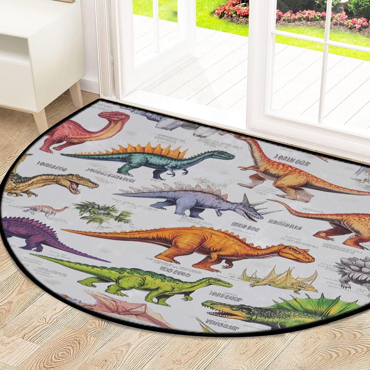 Mexpekil Paillasson demi-rond antidérapant lavable en demi-lune avec motif dinosaure - Attrape la saleté - Pour intérieur et extérieur - 100 x 160 cm