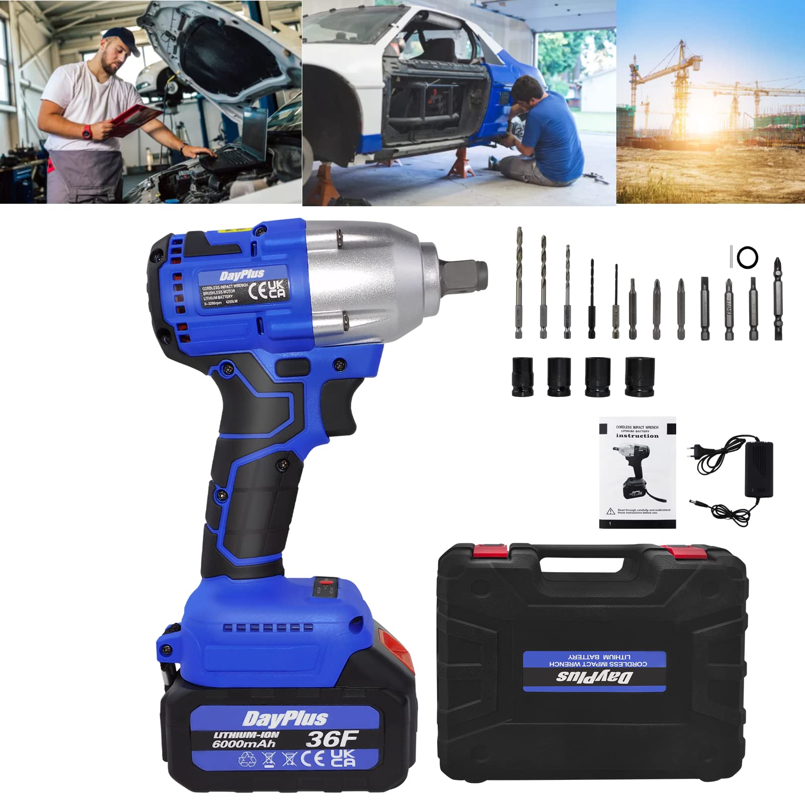 Klucz udarowy VickyHome 1/2 cala gniazdo elektryczne Klucz Udarowy 18V z akumulatorem 1500mAh, 4 Zestaw kluczy udarowych (14mm 17mm 19mm 22mm), Zmienna prędkość 3200 obr. / min