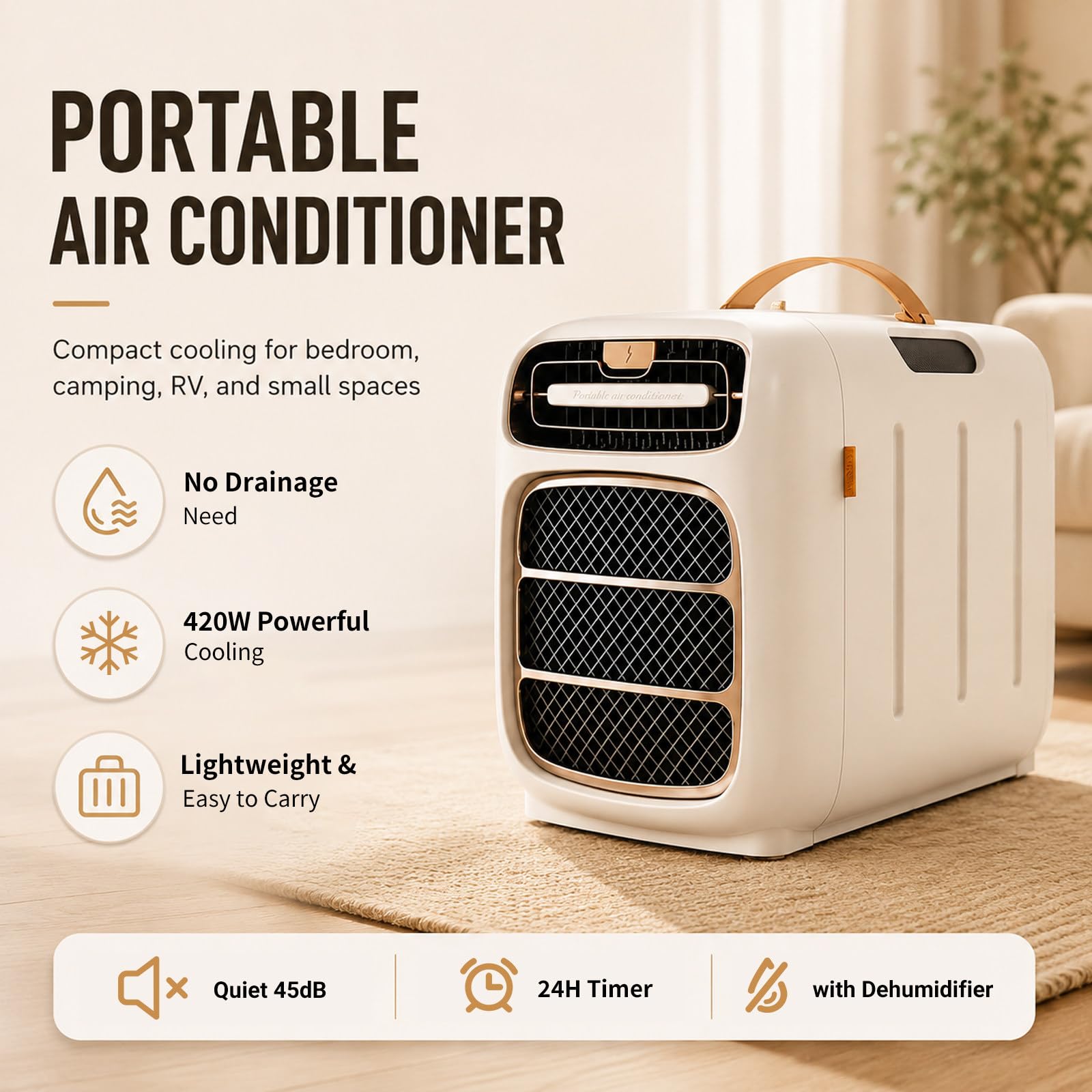 MIAOXIAOLONG Condizionatore Portatile con Riscaldamento – 420W/800W Compatto, Raffredda d'Estate, Riscalda in Primavera E Autunno, per Tende, Camper E Garage Tutto L'Anno OnlyCooling