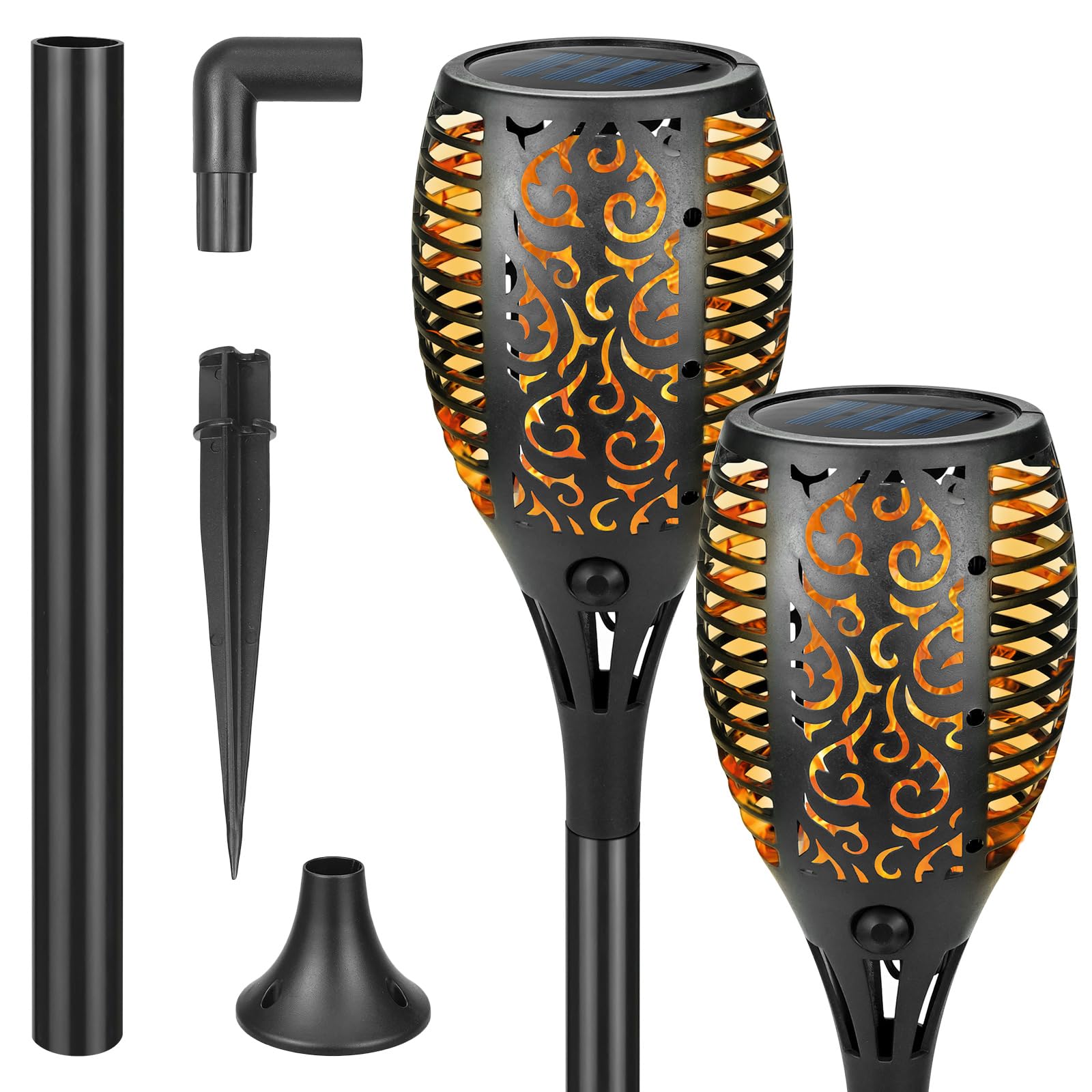CECOMBINE Lot de 2 lámparas solares para jardín - 33 LED - Con soporte de pared - Para exterior - Resistente al agua IP65 - Para exterior, jardín, camino, patio trasero, césped
