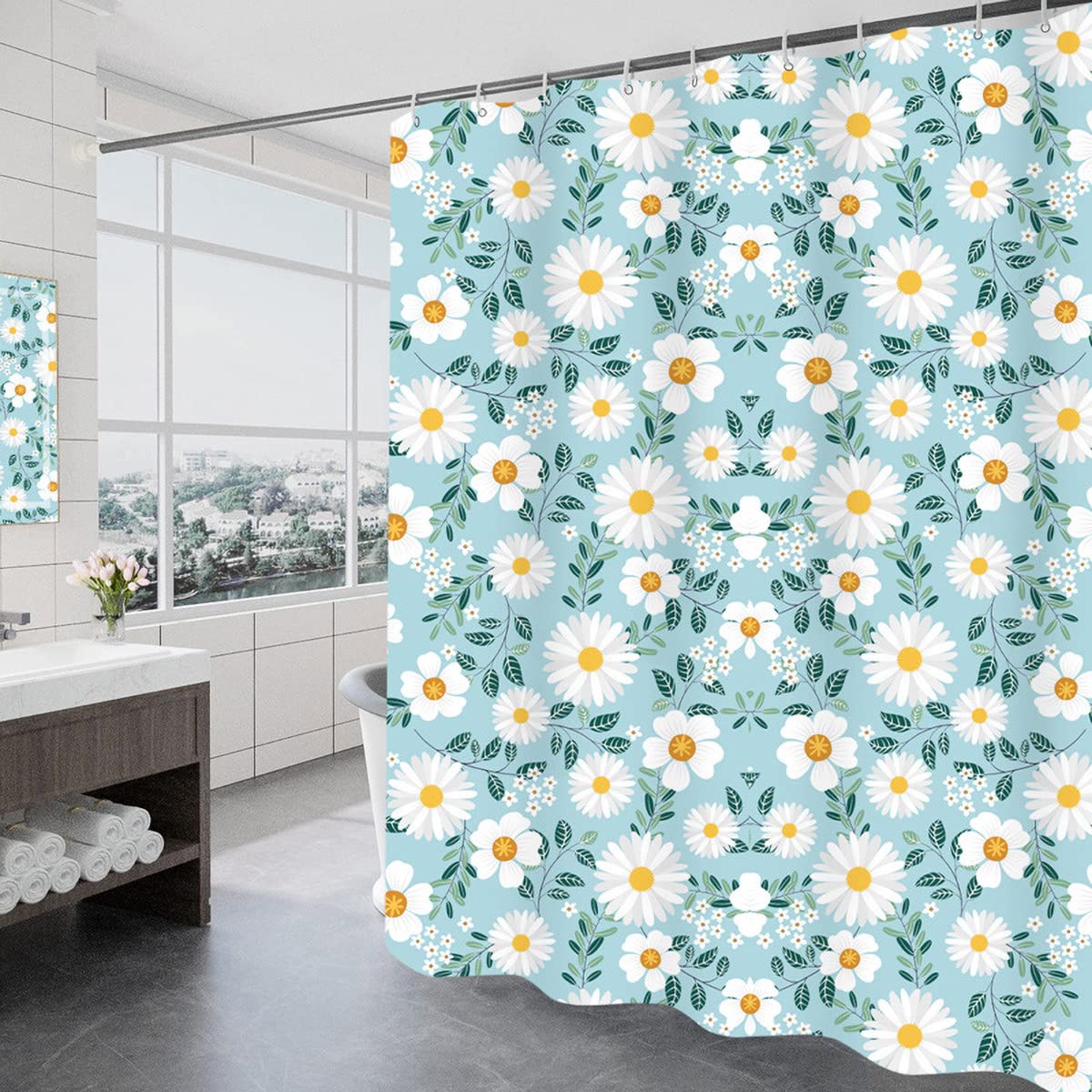 GONOVE Shower Curtain for Bathroom 200 x 200 cm Anti-Mould Mildew Resistant Waterproof Polyester Fabric Butterfly Shower Curtain Liner Bath Curtain with Hooks, Washable and Weighted Hem — view 12