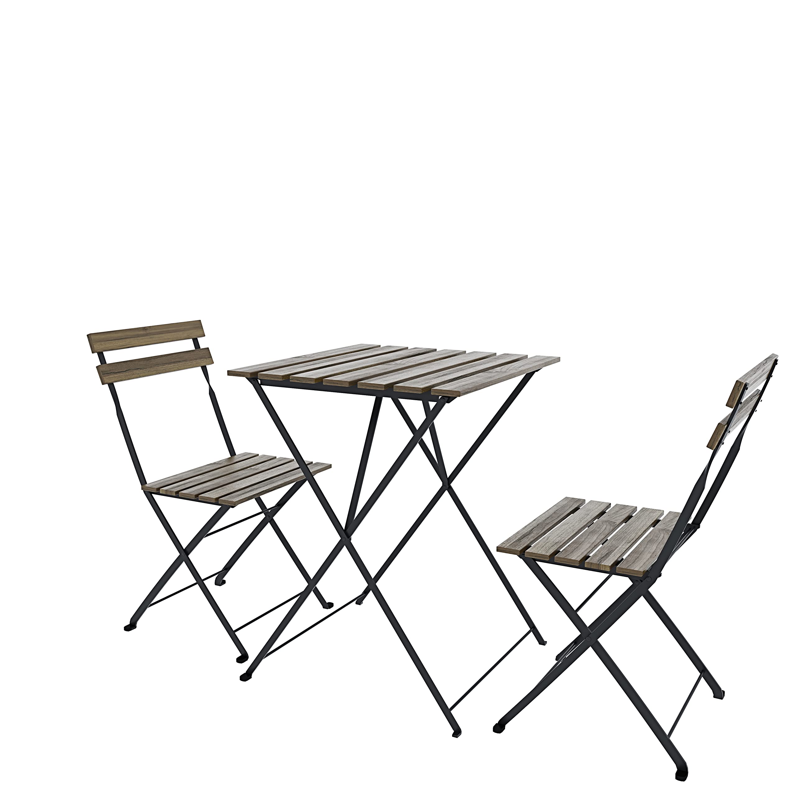 Bistrot Set 2 Krzesła Stolik Składany Legno Acacia Metal Ogród Taras Bistro