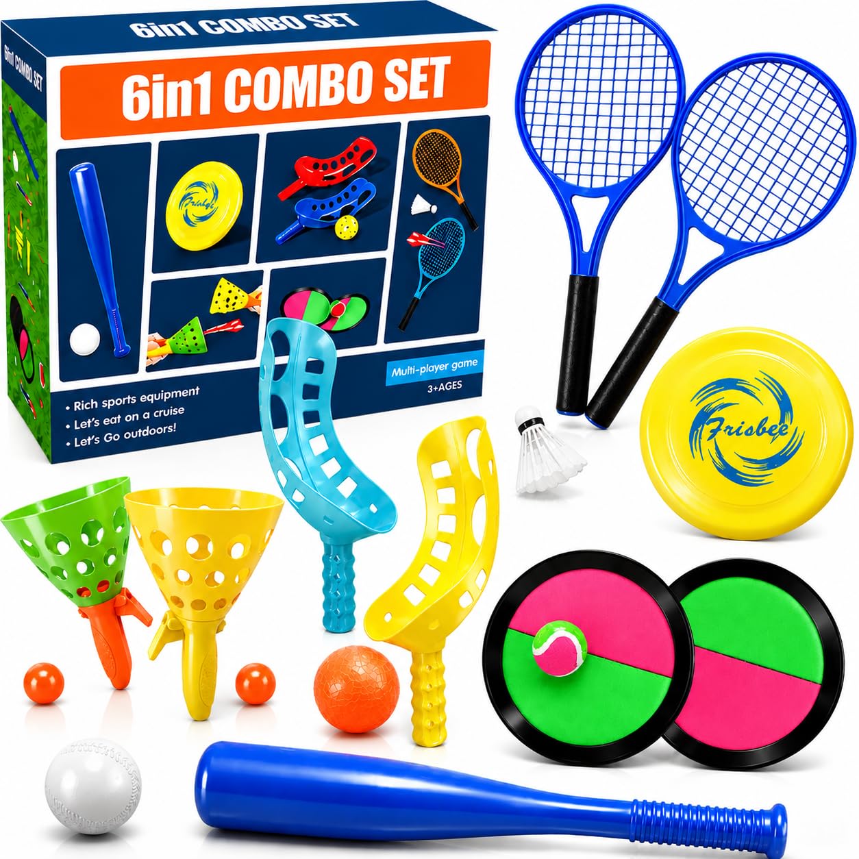 Dubydu Outdoor Games for Kids 8-12, 6 in 1 Garden Toys Sports Set, Toss and Catch Ball Game, Scoop Ball, Frisbee & More, Kids Outdoor Toys for Garden Beach Camping Party Games