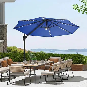 Garvee 10Ft Cantilever Patio Umbrella with 360° Rotation, Adjustable Tilt, Heavy-Duty 600D Oxford Fabric, Rust-Proof Aluminum Frame, Fits Most Stands, Without Base Weight