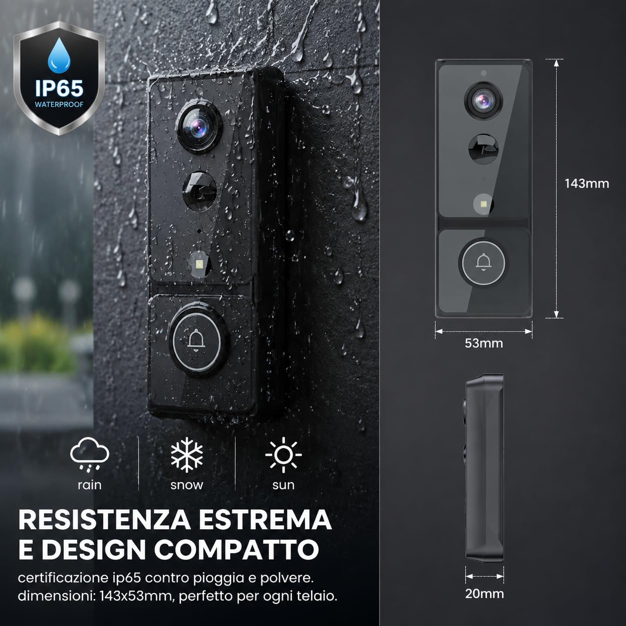 Winnes Videocitofono Senza Fili da Esterno 4,3” IPS Display 1080P,Video Campanello Batteria 4000mAh Obiettivo 170° IP65,Smart Spioncino Citofono con Telecamera&LED Visione Notturna,Senza WiFi/APP