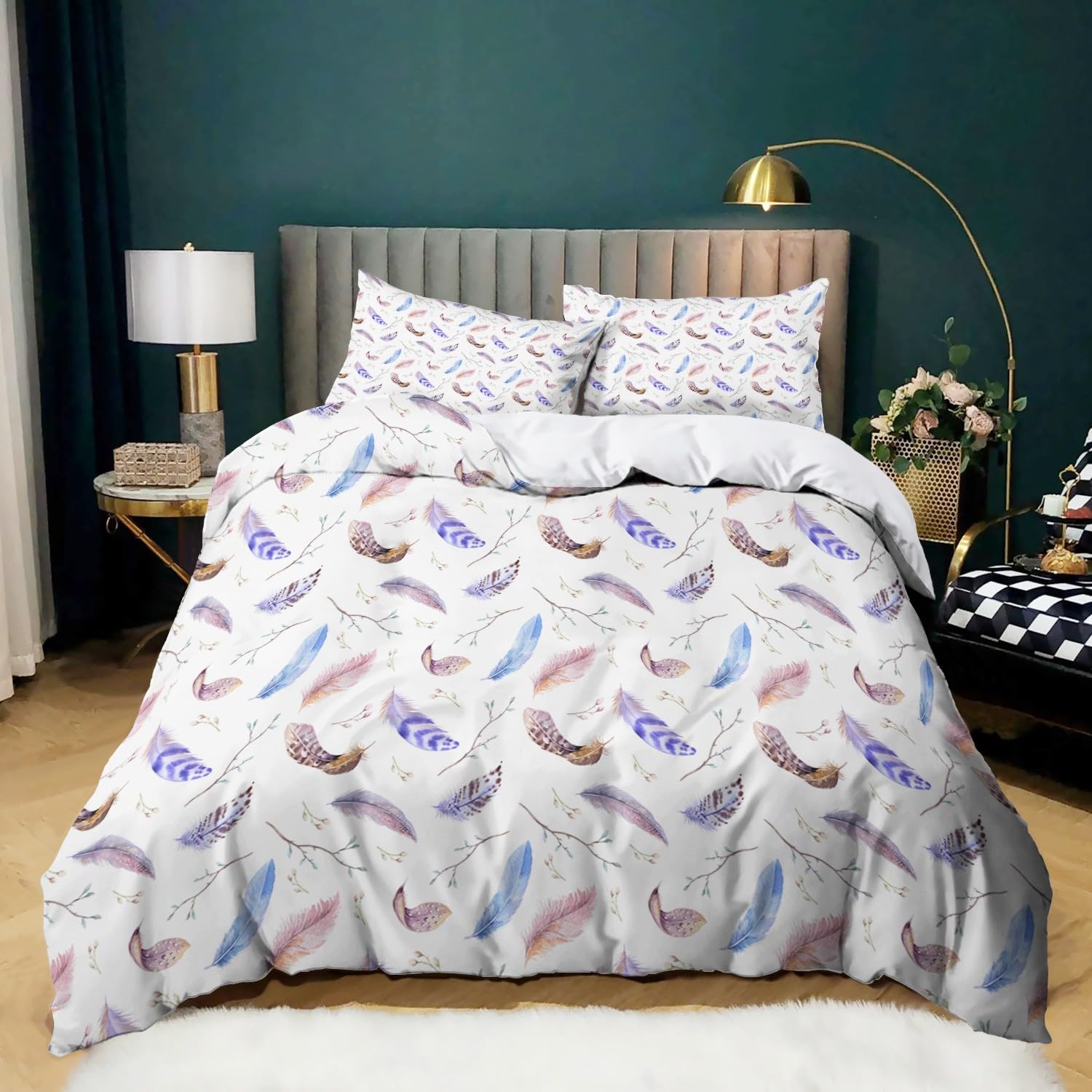Housse de couette 220x240 cm plume literie 3D avec fermeture éclair