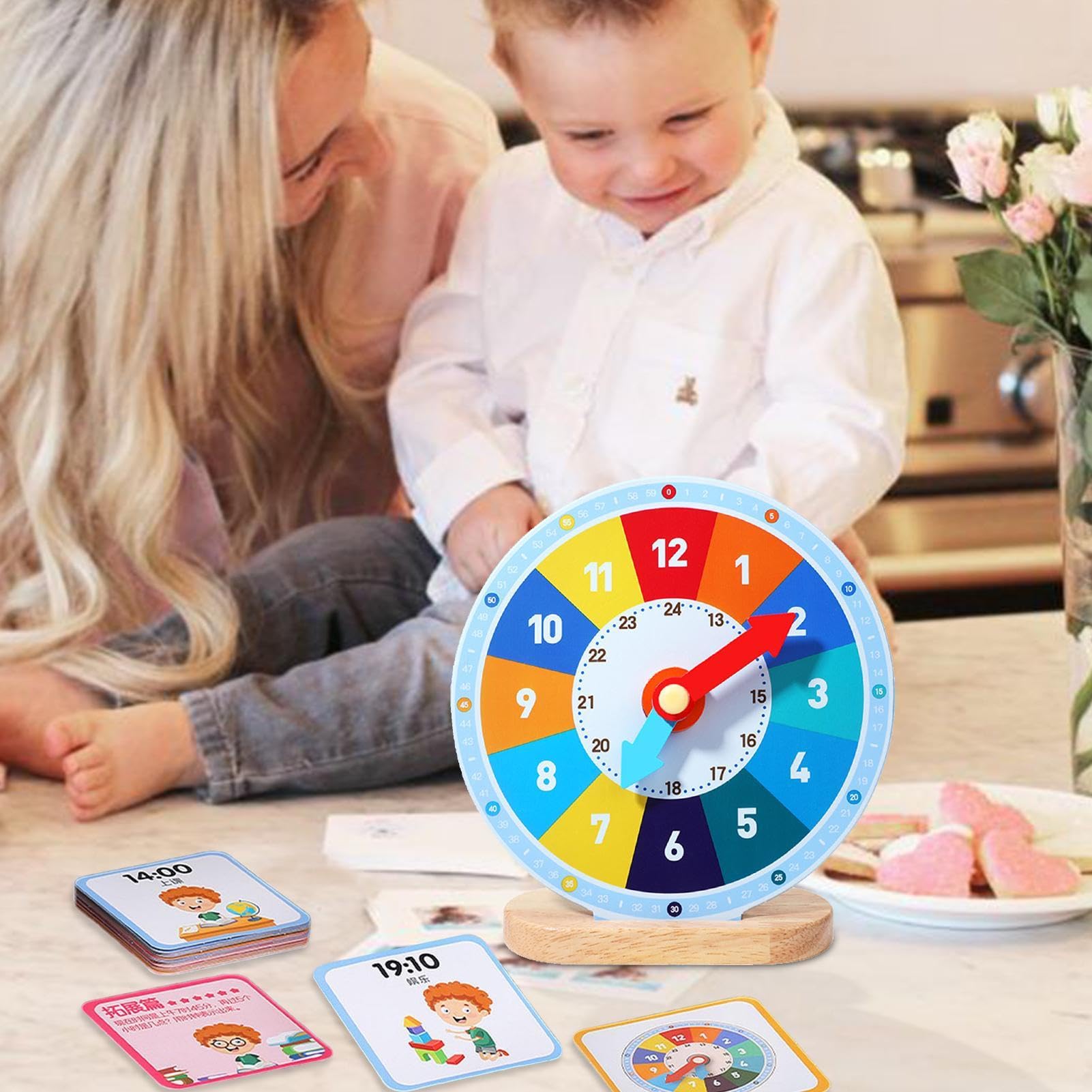 LAJUP - Orologio Educativo Per Bambini Con Carte E Lancette, Giocattolo Per Imparare L'Ora - Foto 1