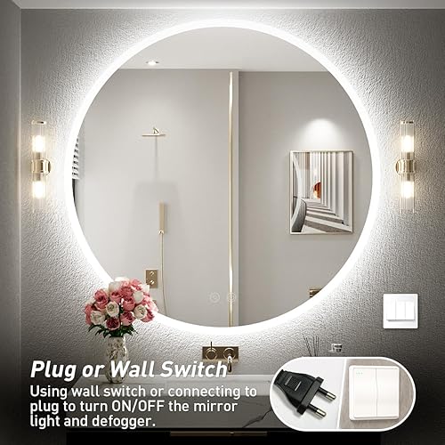 Miniatura 6 de Espejo de baño LED redondo de 32 pulgadas, retroiluminación de luz diurna de 6000 K, antivaho y regulable, espejo impermeable sin marco con control