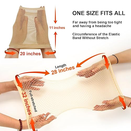 Miniatura 4 de BEEOS Gorra de red extra grande para cabello largo con extremo abierto, 3 piezas de alta elasticidad de red de pelo desnudo para mujer