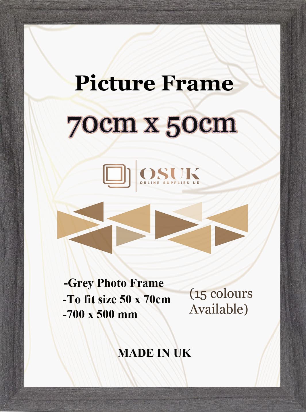 OSUK 50x70cm Grey Poster Frame - 70 x 50cm Photo Frames with Safe Perspex Front & Wall Mount Hooks - Puzzle Jigsaw Frame - 70cm x 50cm Picture Frames