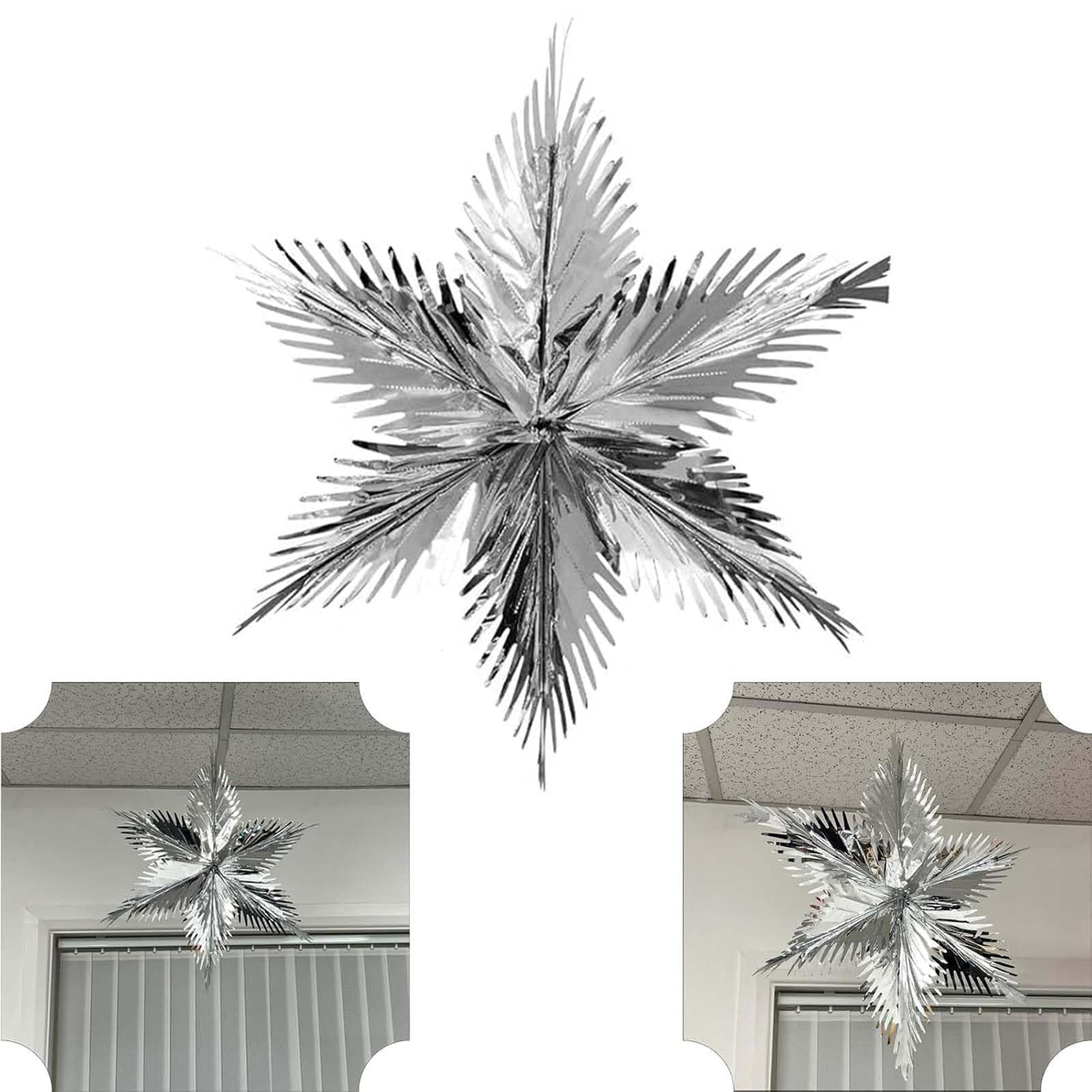 Metallic Foil Silver Starburst Decoration 60cm, Hanging Party Decoration for Weddings, Birthdays, Christmas and Special Events Décor