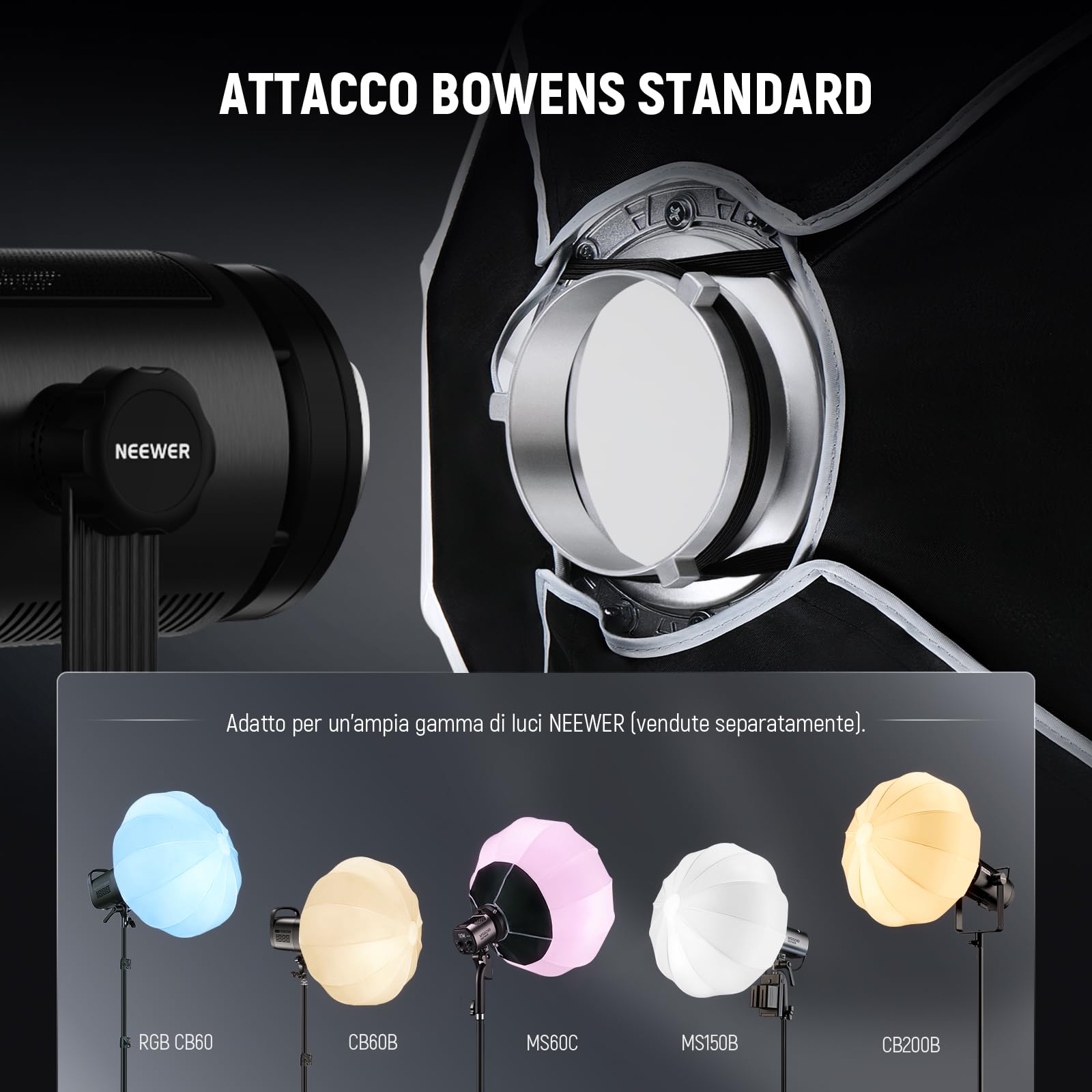 NEEWER BASICS Softbox Lanterna, 65cm Soft Box Bowens a Sgancio Rapido in Lega di Nylon Diffusore di Luce 360° per Illuminazione Continua LED, per Fotografia Studio Registrazione Video Streaming,NS15L