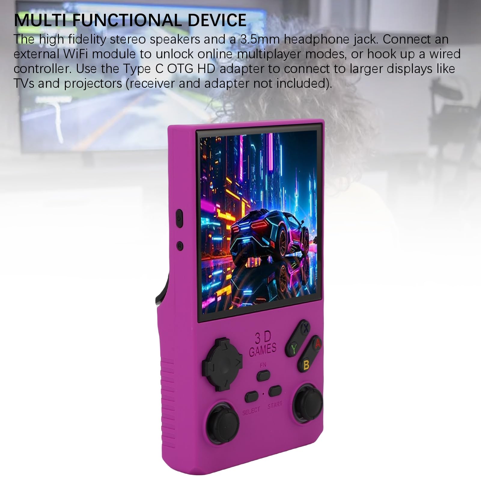 Goshyda Handheld -Spiel, Tragbare Retro -Gaming -Konsole mit RGB -Farben, die in 256 GB Speicherkarte 45 Emulatoren Eingebaut Sind, 4.0 Im HD -Bildschirm Video Player (violett)