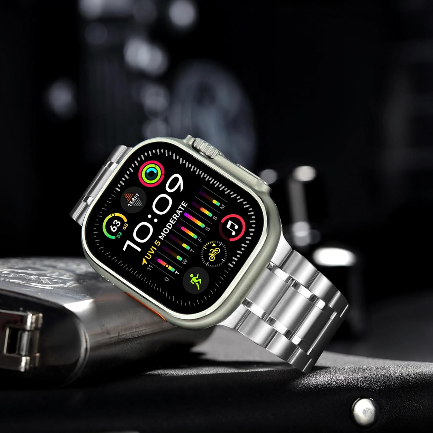 Anlinser Metal Bands Compatible with Apple Watch Band 49mm 46mm 45mm 44mm 42mm Women Men, Five-link Stainless Steel Strap for iWatch Ultra 3/2/1 SE Series 11 10 9 8 7 6-1 (Silver) - Image 2