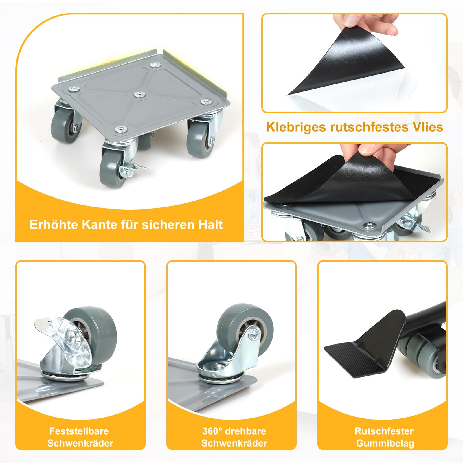 Kit de transport de meubles solide - Avec 4 chariots à panneaux en acier au carbone - Avec 5 roues universelles en caoutchouc - Roulettes pour déplacer les réfrigérateurs, les canapés, etc. - Charge