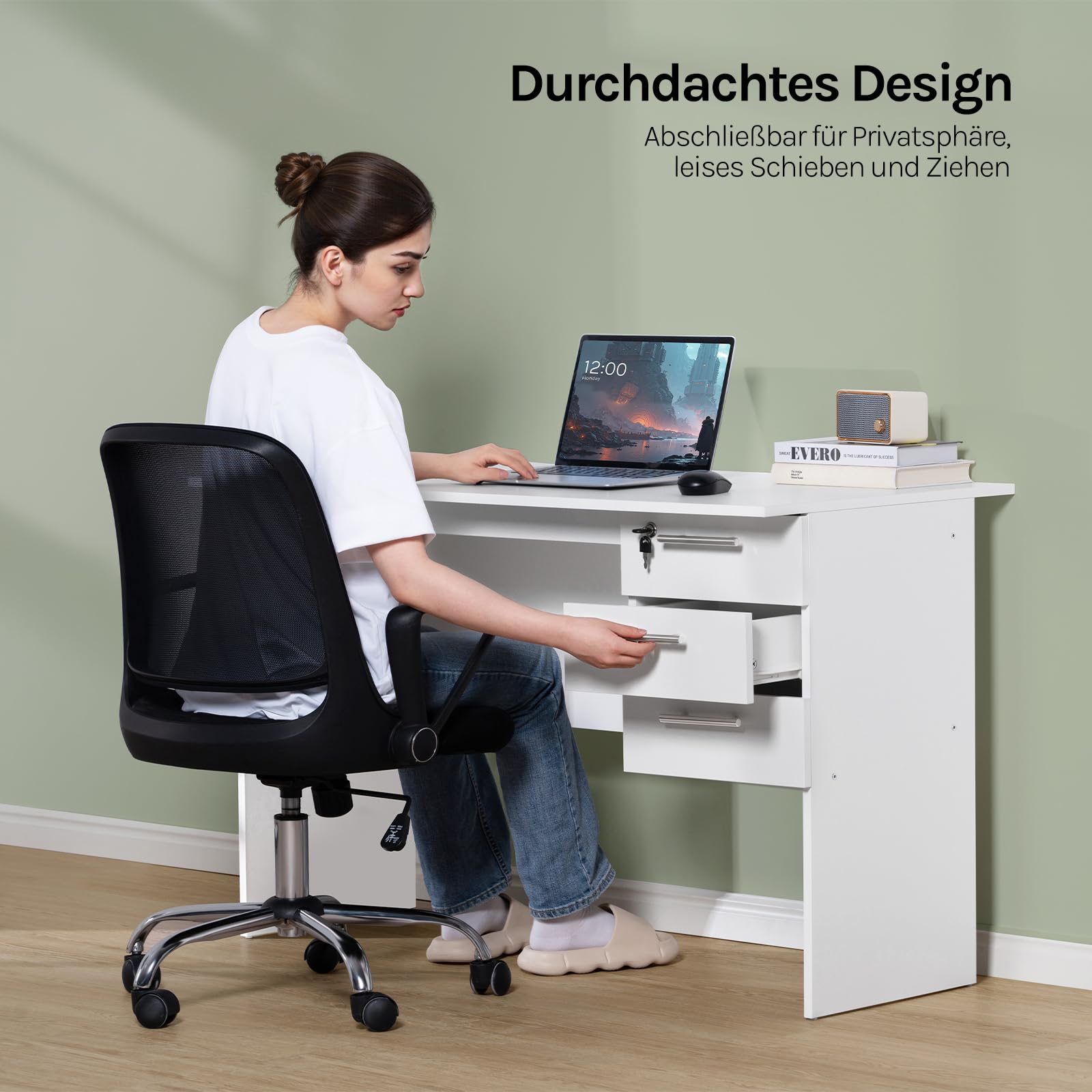 WOLTU Schreibtisch mit 3 Schubladen, Computertisch Weiß, 120x60x75 cm | Geeignet für Kinder und Erwachsene, Computer und Büroarbeit, für Homeoffice Arbeitszimmer, Schlafzimmer und Wohnzimmer