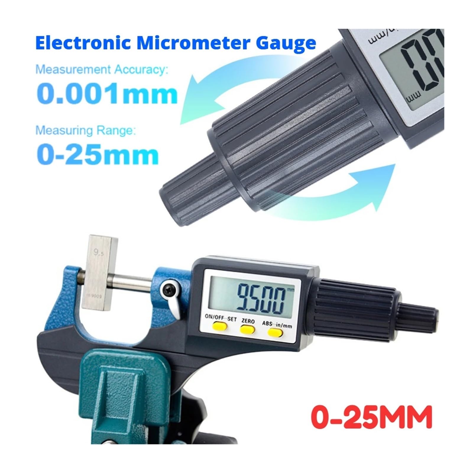 Micrómetro Digital con Pantalla LCD, 0-25 mm, 0,01 mm, electrónico, Exterior, con Escala, Herramienta de medición de Alta precisión