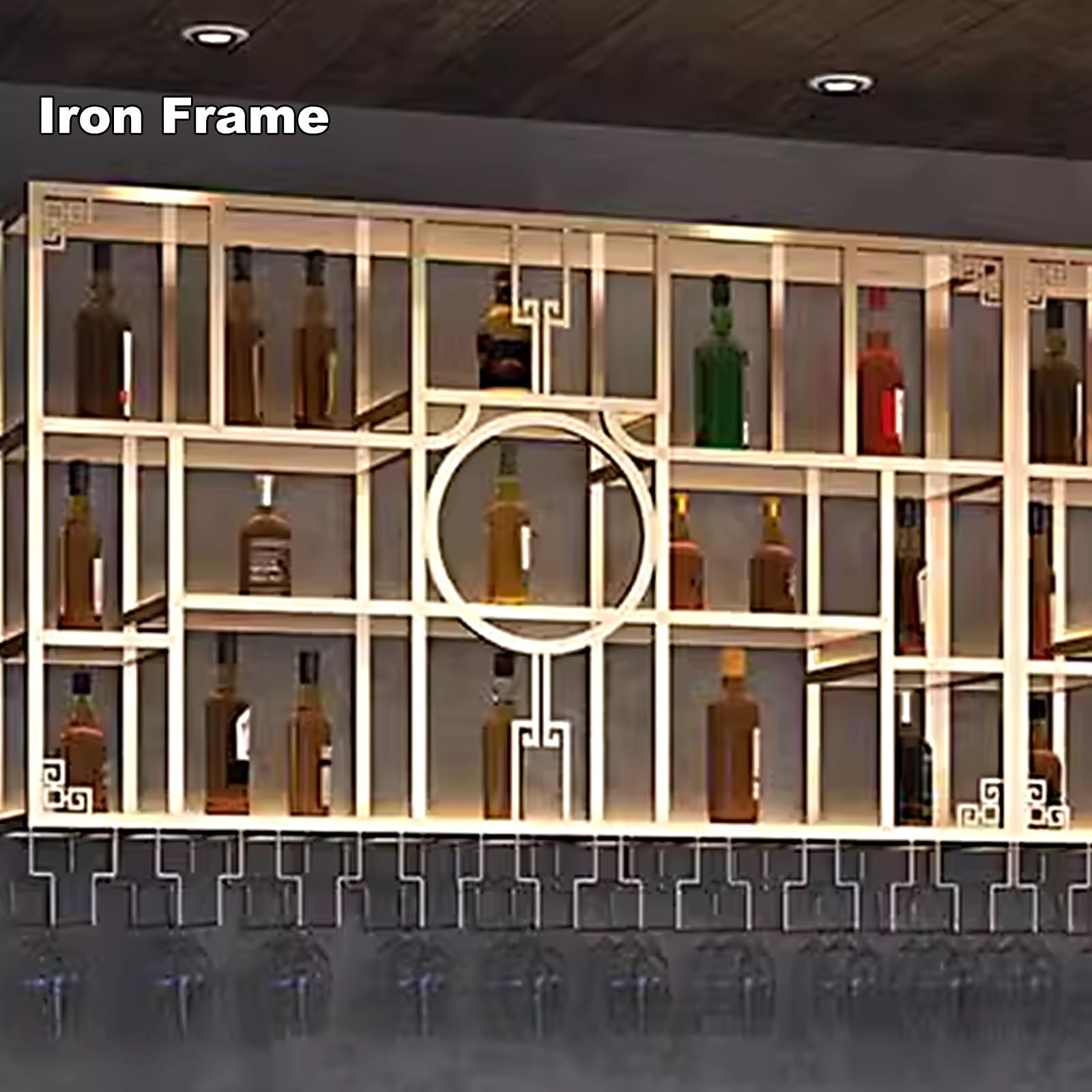 Botellero Vino Pared Botellero de Hierro, Botellero de Pared de Estilo Chino, Multifuncional Wall Mounted Wine Rack Adecuado para el Hogar Bar(Black)
