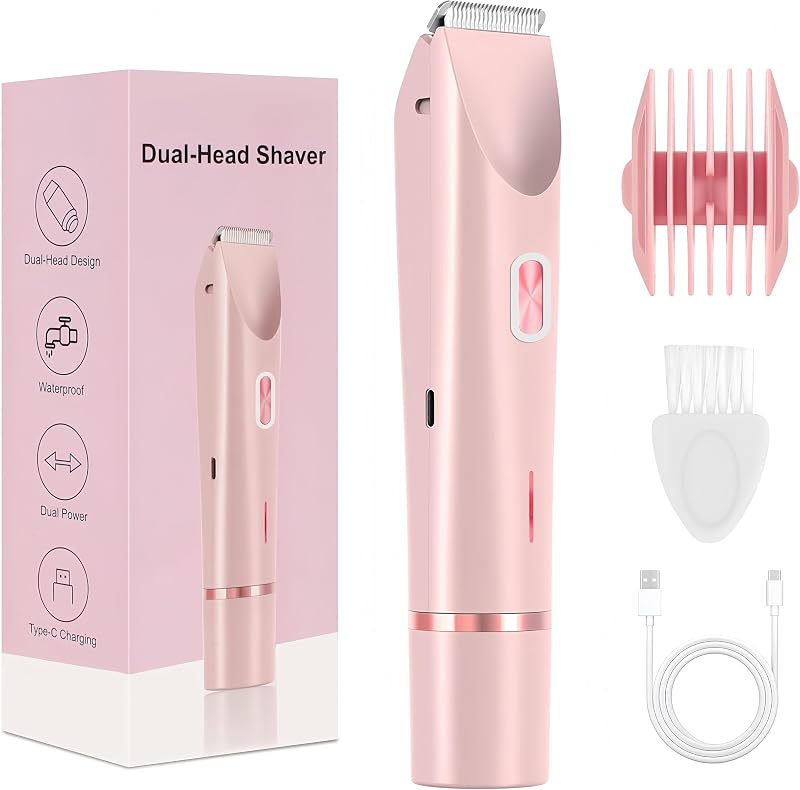 Aparador elétrico 2 em 1 LIBAXIN Glow Aura para linha do biquíni e pelos faciais, IPX7, rosa