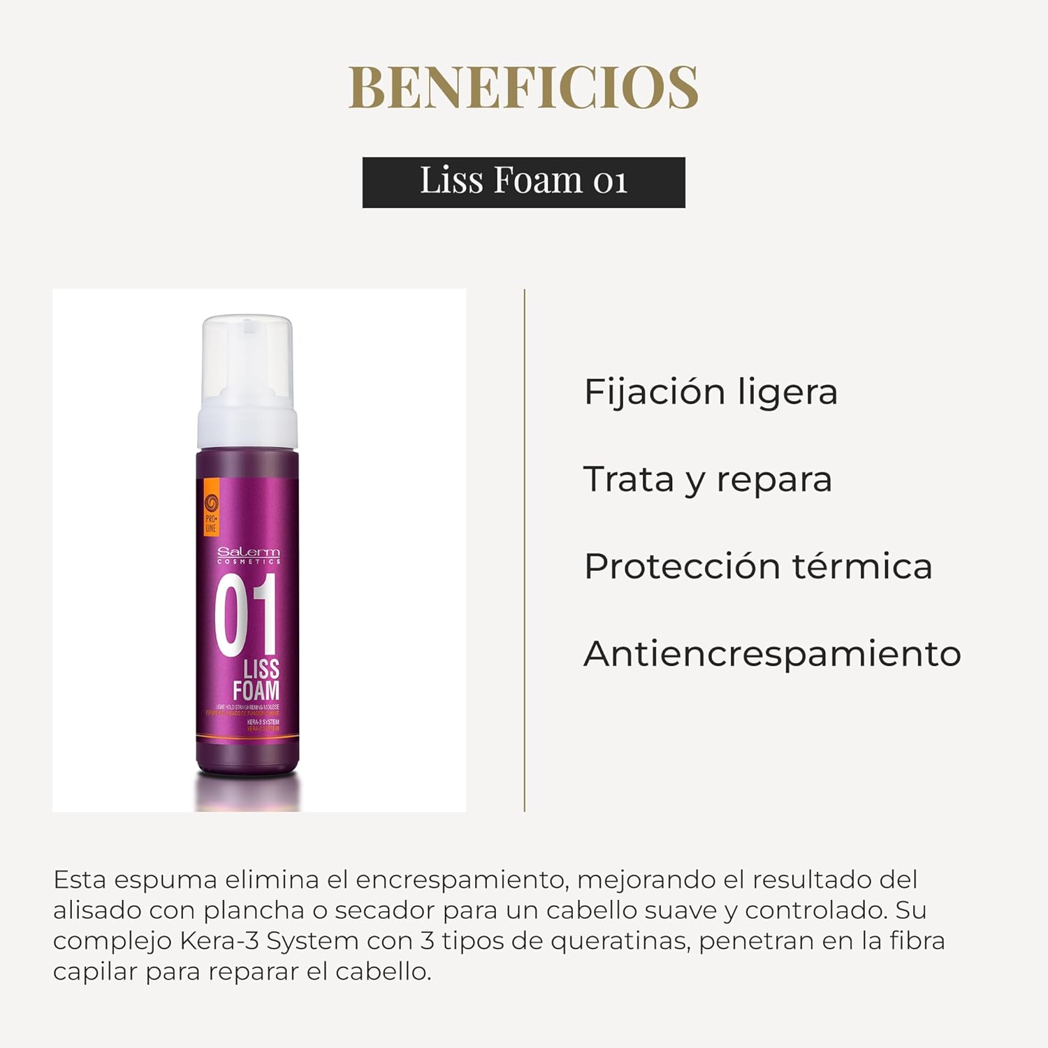 SALERM - Straight Hair Foam - Pro Line Liss Foam 01-200 ml - Eases and Improves Straightening Results - Anti-Frizz - Light Hold - Heat Protector - Treats and Repairs Hair