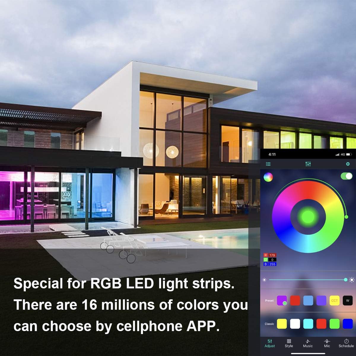 SUPERNIGHT Bluetooth LED Controller, Smart Mobile Phone APP Control Music Remote Controller for SMD 5050 2835 3528 4-Pin RGB LED Strip Lights (2 Ports)
