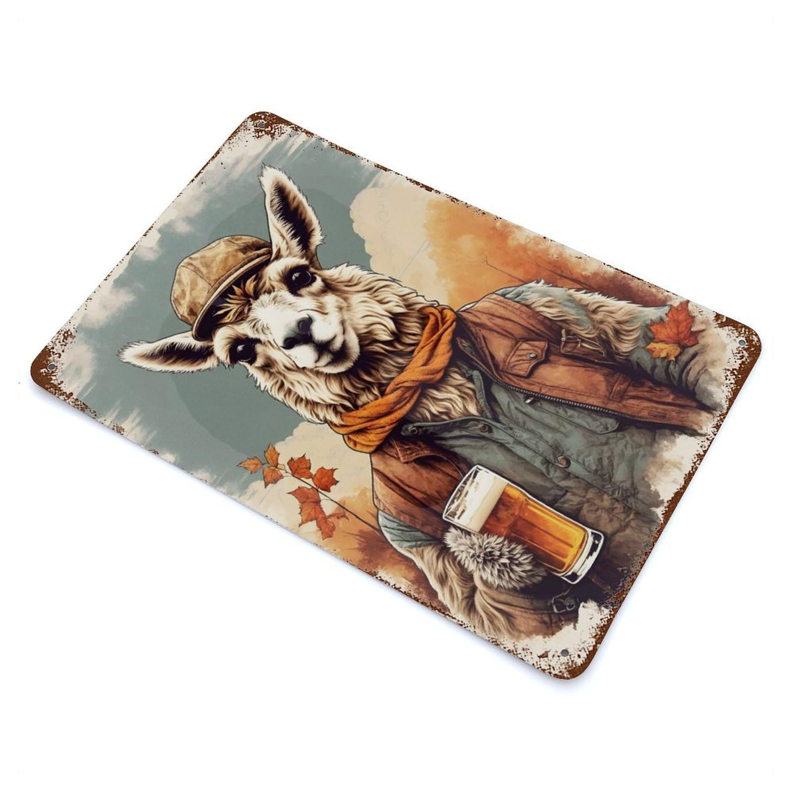 Llama Drinking A Beer Vintage Metal Tin Sign 11.8"x7.9", for Cafe, Home Bar And Lounge Decor, Vintage Wall Decor