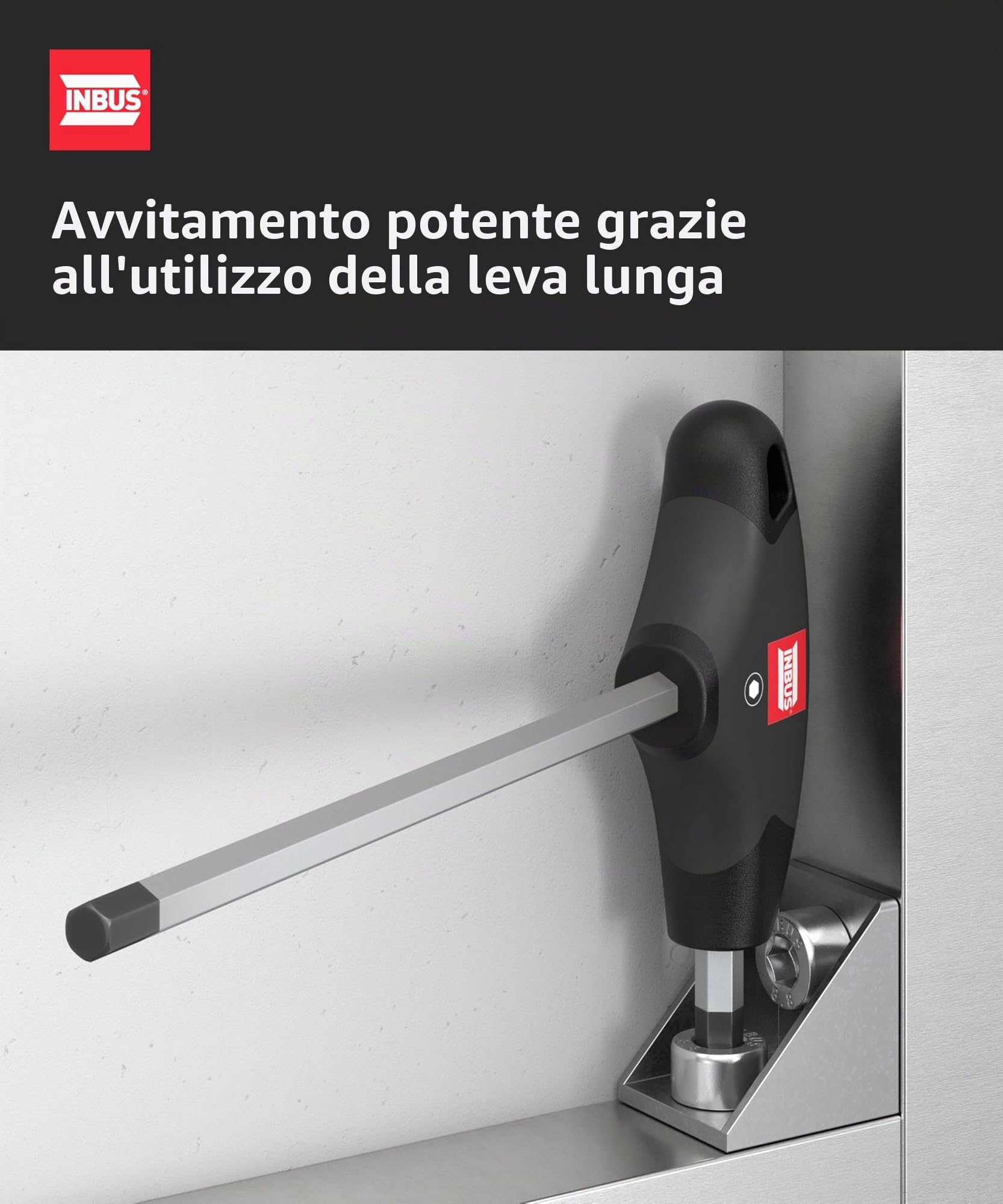 INBUS® 70129 Set Chiavi a Brugola con impugnatura a T 8pz, 2–10mm, con HybridTouch — Made in Germany