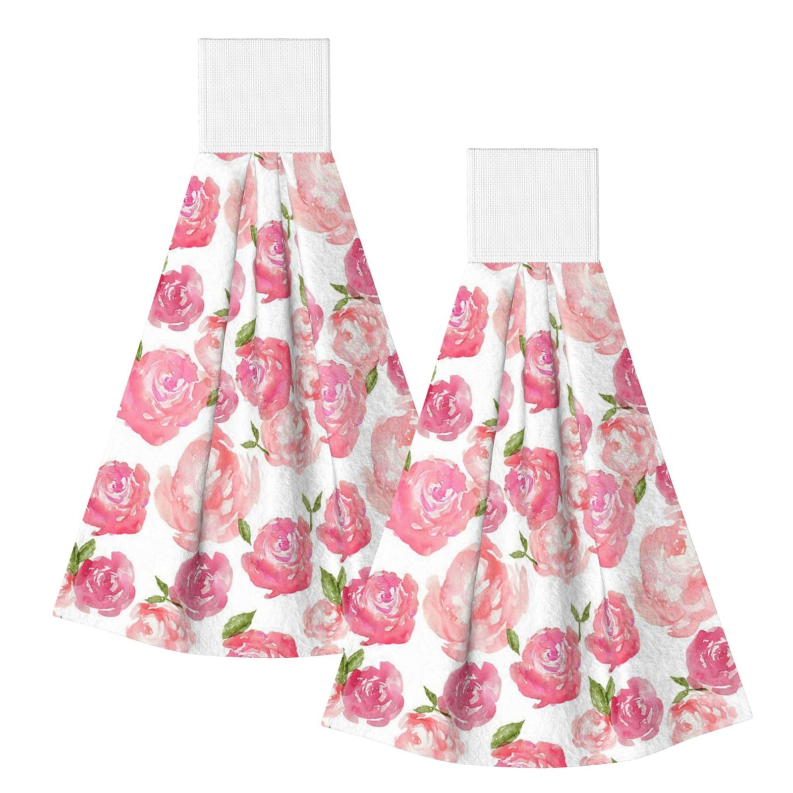 DOPKLNA Watercolor Floral, 2 Pcs Hanging Coral Fiber Hand Towels for Bathroom, Absorbent Kitchen Towels