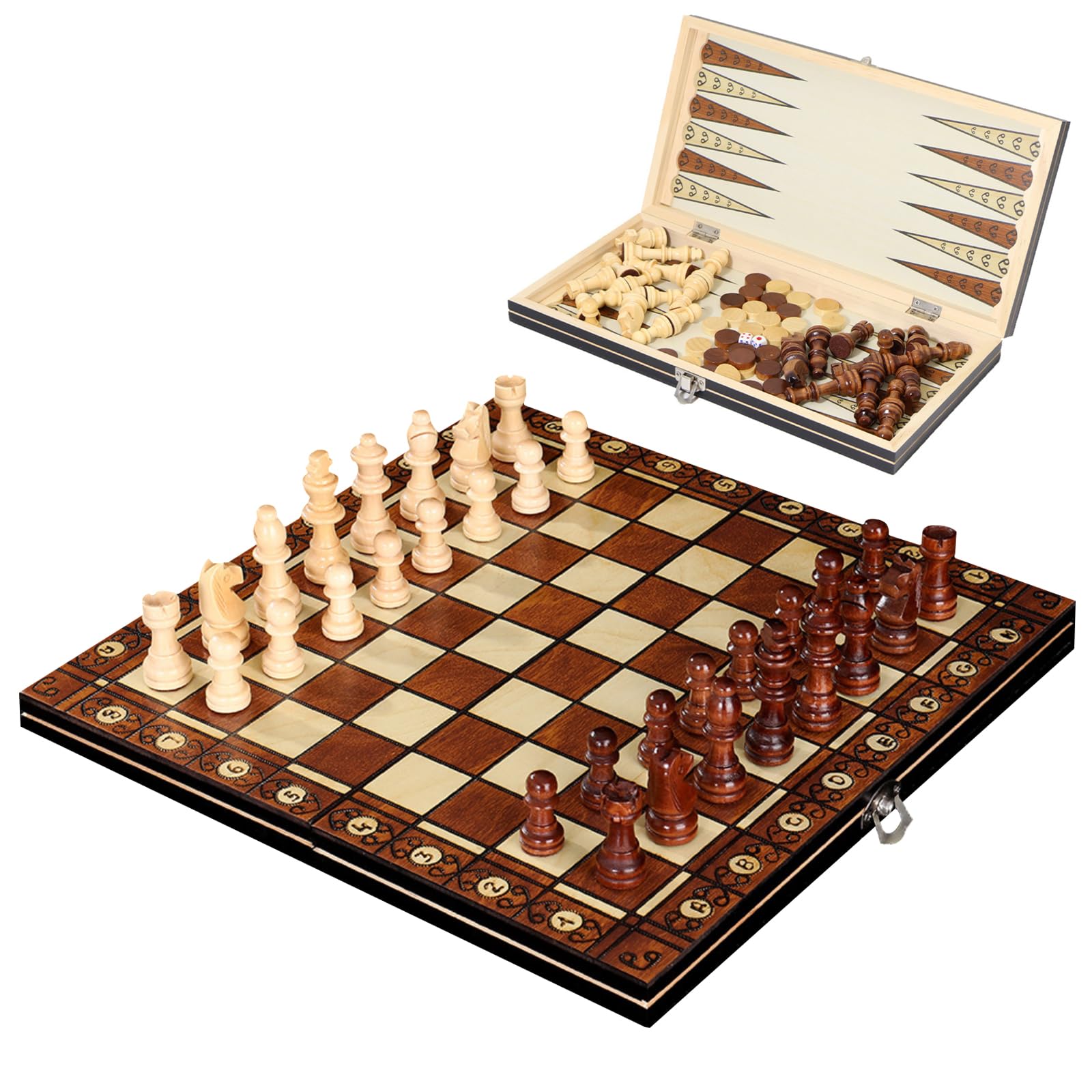 Magnetyczne Szachy 3 w 1 Drewniane, 29x29cm, Szachy, Backgammon, Składana Plansza do Nauki i Interaktywnej Zabawy, Idealne dla w Podróży, Rodziny i na Prezent