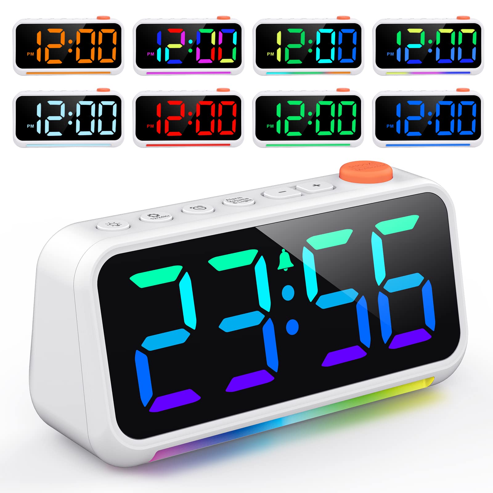 PERSUPER Super Loud Alarm Clock for Bedroom, Heavy Sleepers Adults, 3 Alarm Types, RGB Dynamic Color Changing, Bedside Digital Clock for Teens & Kids, with Snooze, LED Atmosphere Light, USB Charger