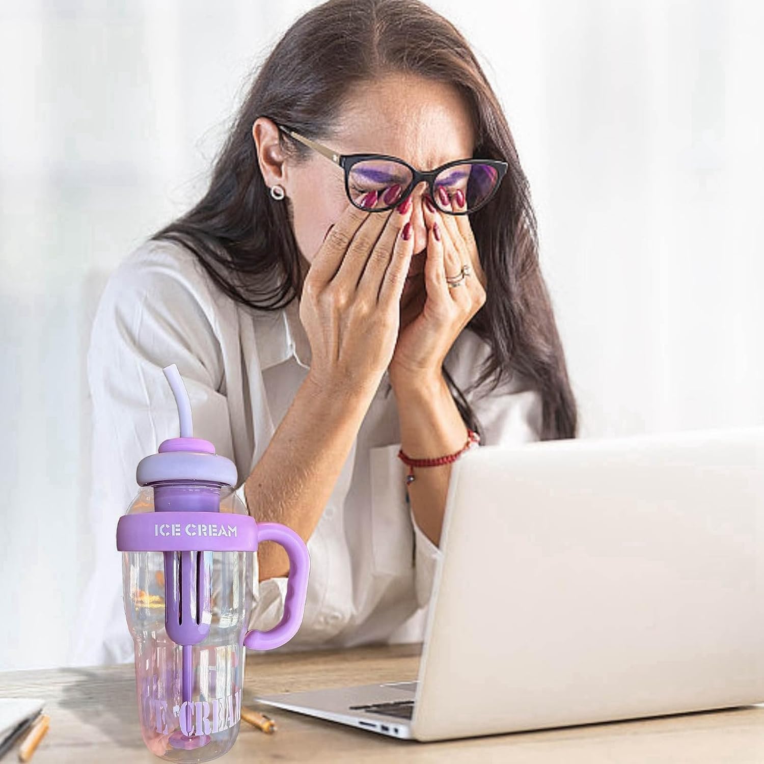 Kawaii Water Bottle with Straw and Handle, 40oz Cute Large Capacity Water Bottles,1200ML Summer Water Bottle Straw Cup for Women/Teen Girl/School (Dream Purple)