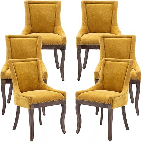 Miniatura 58 de Sillas de Comedor - Juego de 4 sillas de comedor modernas, tapizadas de tela con respaldo alto con ribete de cabeza de clavo y patas curvadas de 01