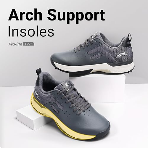 Miniatura 6 de FitVille Zapatos de golf profesionales para hombre, zapatos de golf extra anchos con púas para hombres impermeables