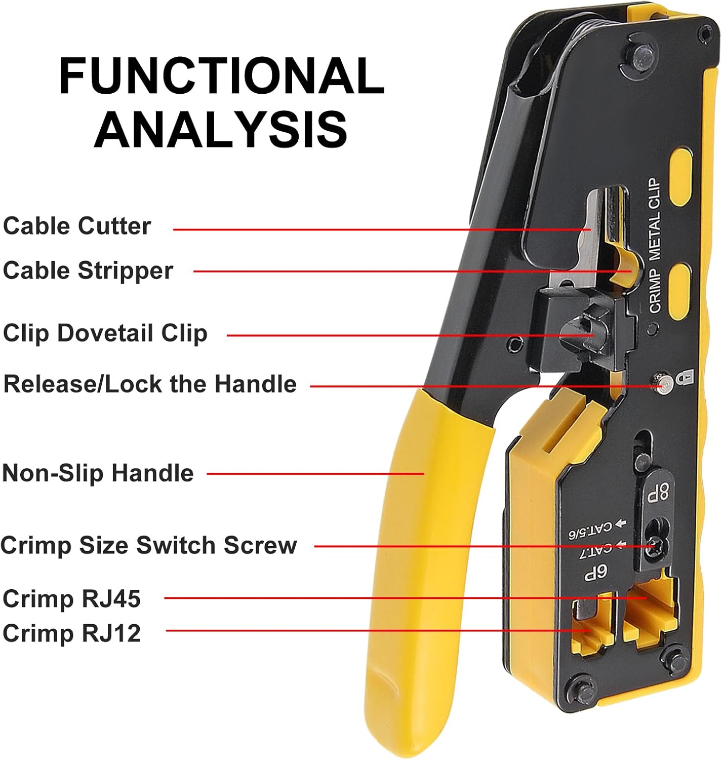 AITRIP Pass Through RJ45 Crimp Tool Kit All-in-One Ethernet Crimper Cat7 Cat6 Cat5 Crimping Tool with Network Cable Tester for for RJ11/RJ12 Standard,RJ45 Pass Through Connectors RJ11/RJ12 Standard