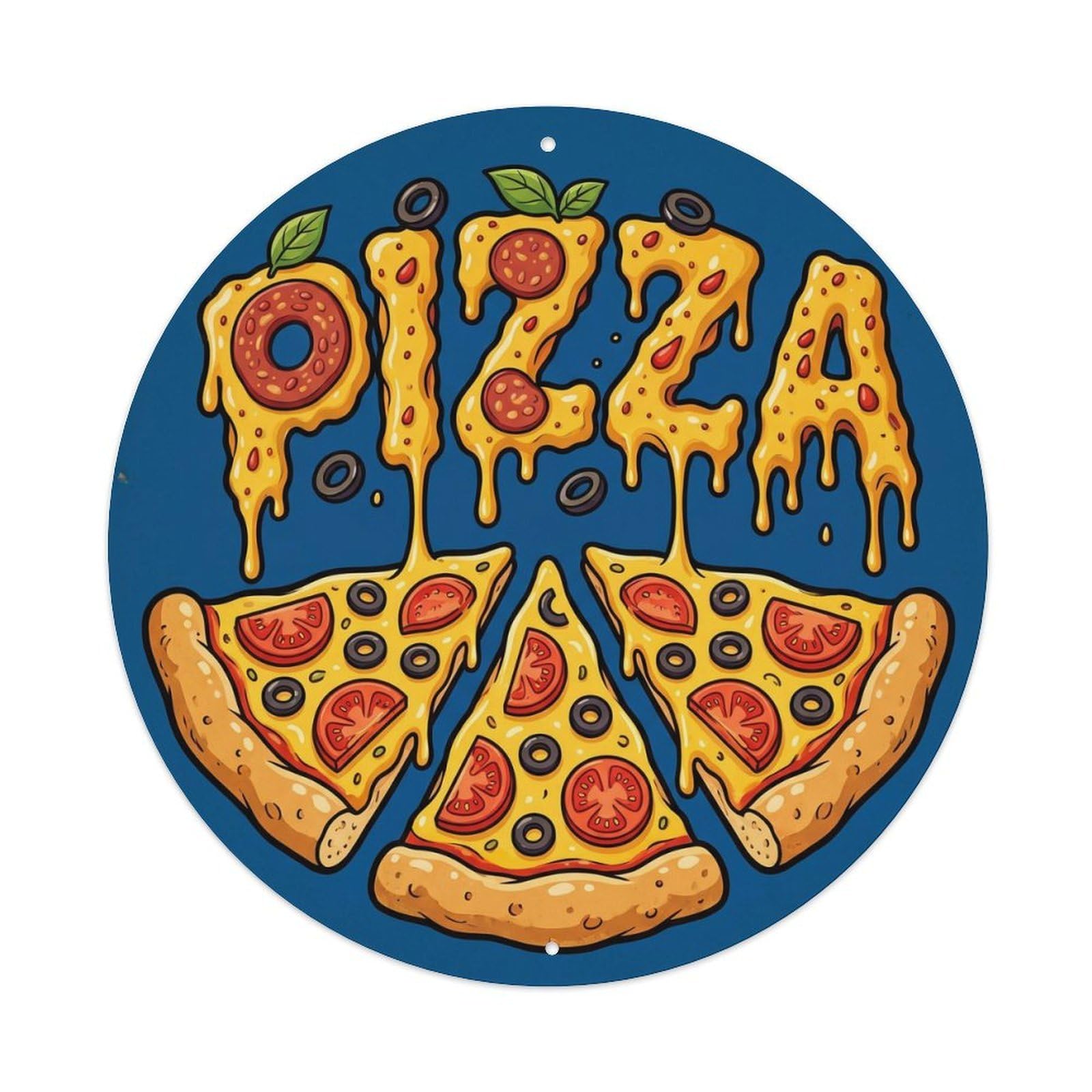Cwbufd Vintage Style Vintage Pizza Slice Olive Tomato Vintage Metal Tin Sign Plaque Wall Decor For Cafe, Club Bar, Office, Garden Metal Poster 8X8inch