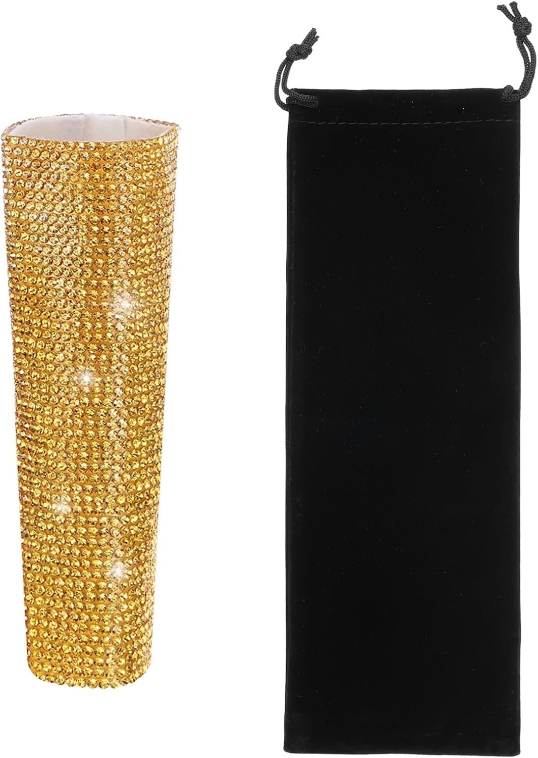 MECCANIXITY Gold Mic Handle Cover, Rhinestones Microphone Handle for Most Universal Wire Microphones, Mic Not Included(with Black Bag)