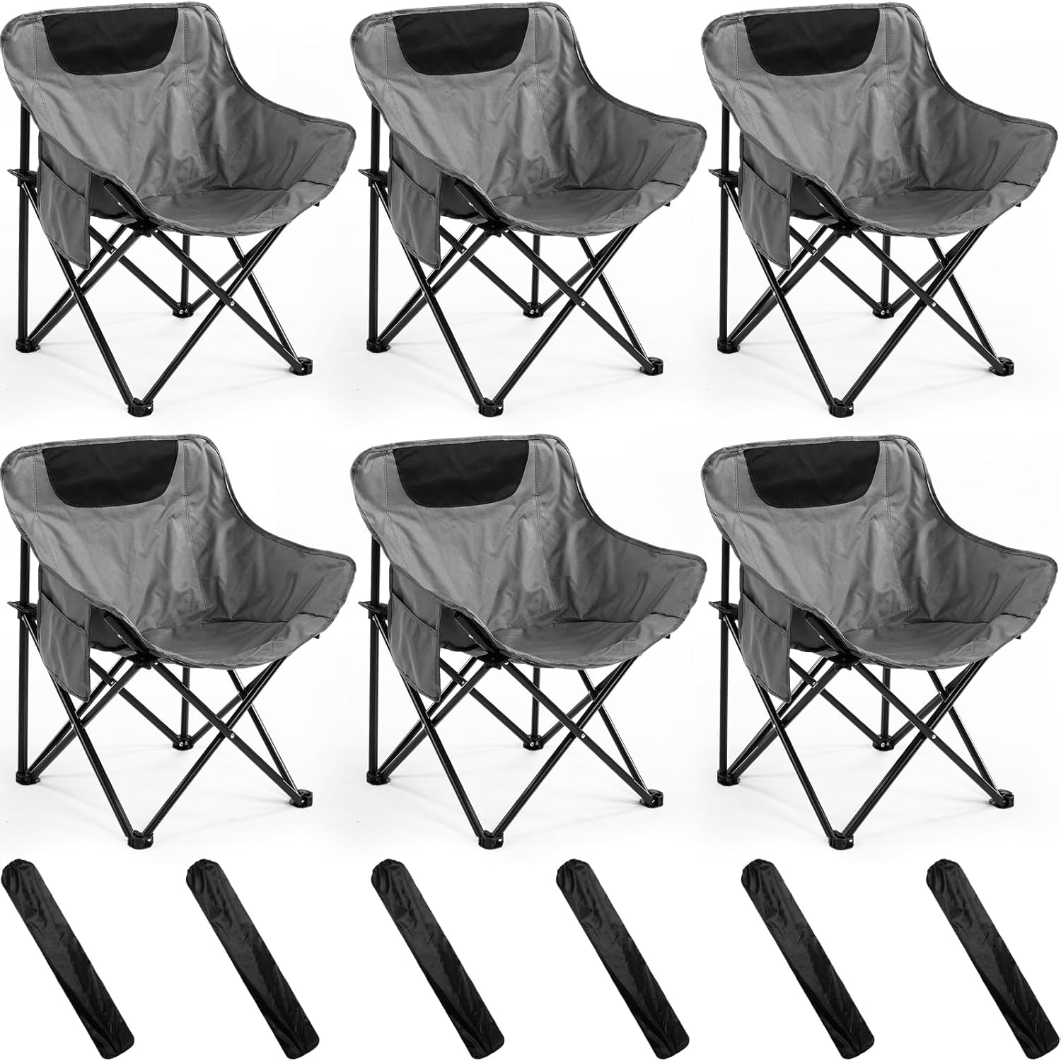 FairySandy 6 Pack Portable Folding Camping Chairs Lightweight Backpacking Chairs Collapsible Camp Chairs for Adults with Storage Bag Beach Camping Chairs for Outdoor, Picnic, Festival, Hiking, Grey