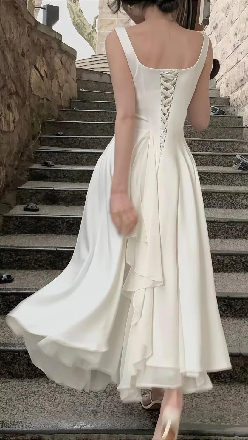Damen Abendkleid Damen Lang Elegant Brautjungfernkleid A-Line Rüschensaum Festkleider Für Hochzeiten