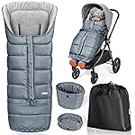 Orzbow Universal Stroller Bunting Bag with Extra Footmuff for Toddler, Kids, Warm Waterproof Stroller Blanket, Winter Cover, Baby Bunting Bag - Protect Babies from Cold Winds, Grey