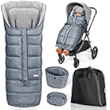Orzbow Universal Stroller Bunting Bag with Extra Footmuff for Toddler, Kids, Warm Waterproof Stroller Blanket, Winter Cover, Baby Bunting Bag - Protect Babies from Cold Winds, Grey