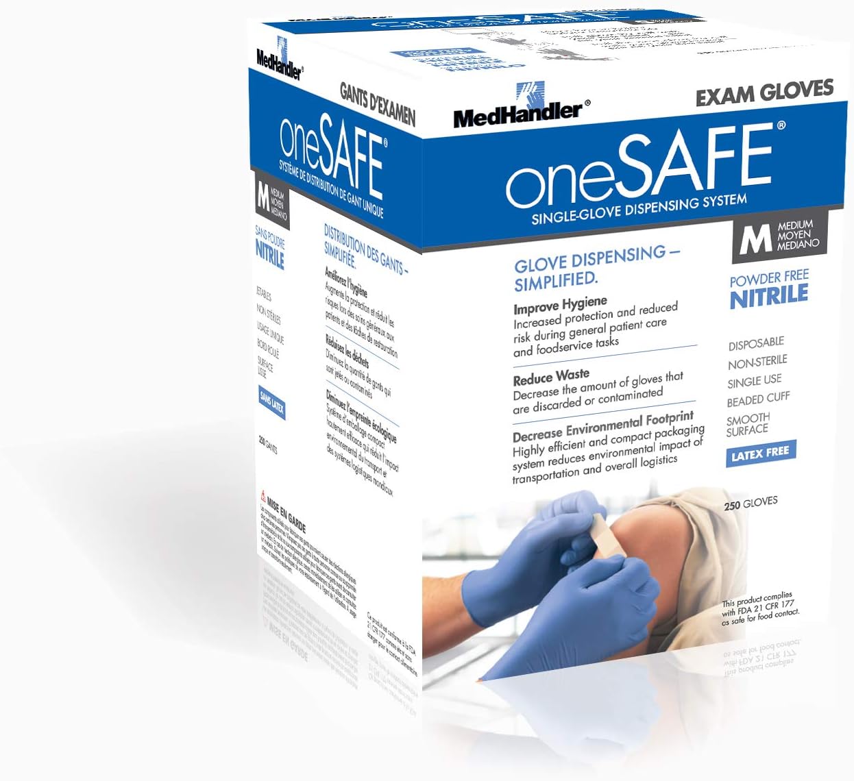 oneSAFE 103-1SF-114 MedHandler oneSAFE Exam-Grade, Nitrile, MD, Blue (Pack of 1000)